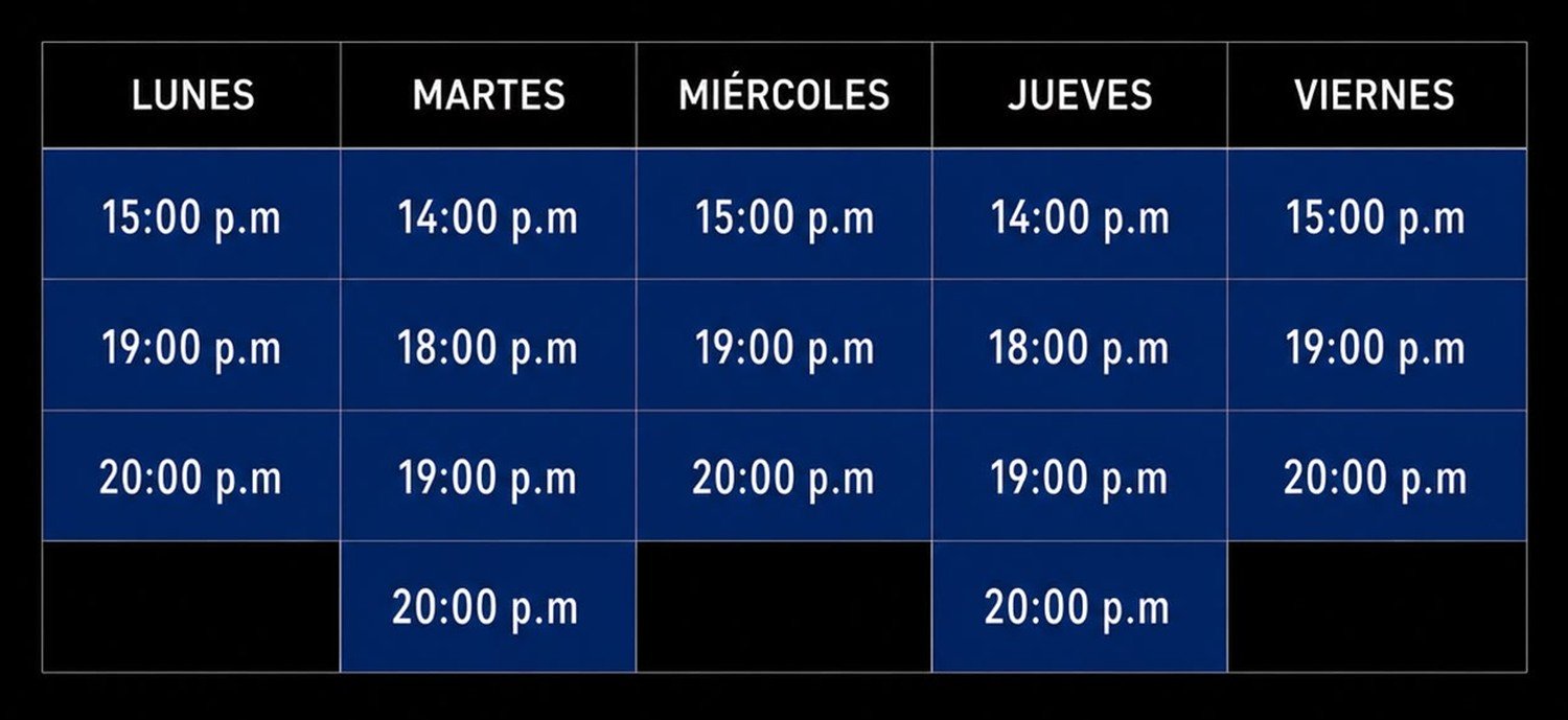 Horarios de Híbrido Integral, de lunes a viernes