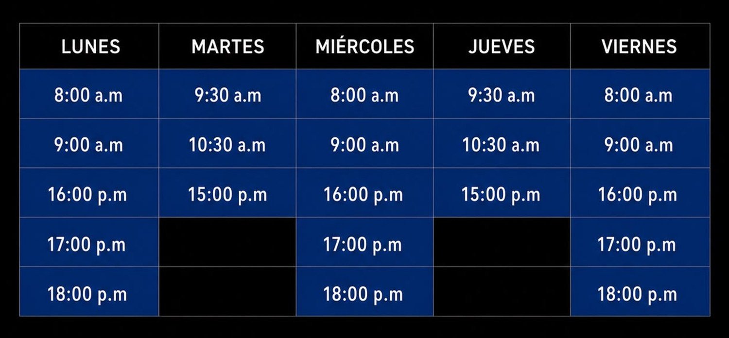 Horarios de Grupos Salud, de lunes a viernes